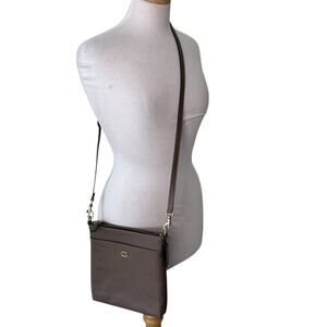 COACH Kitt Messenger Leather Crossbody Bag Taupe Brown